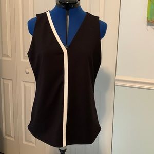 White House Black Market black sleeveless V-neck with white line  NWOT